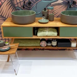 Mobile da Bagno in Teak Naturale con 2 Cassetti in Mogano Verde - Hamadou