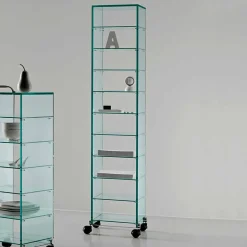 Mobile Multiuso con Ruote, in Vetro Trasparente Made in Italy - Versatilio