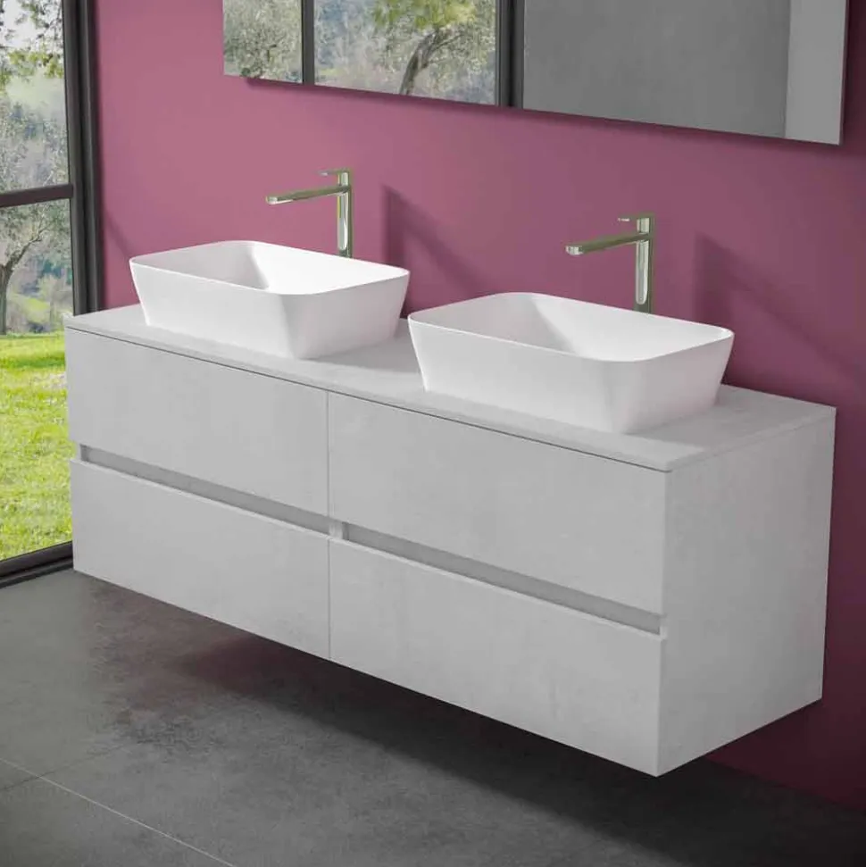 Mobile per Bagno a Sospensione con Doppio Lavabo da Appoggio - Mandrillo