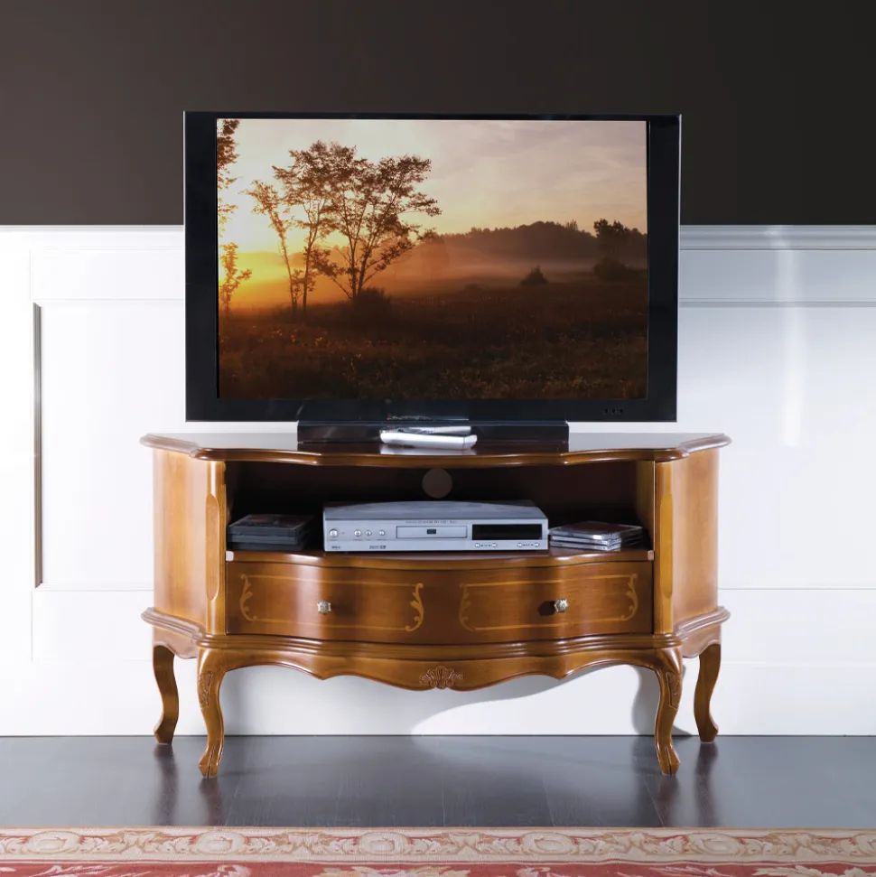 Mobile Porta Tv Classico in Legno Noce Intarsiato Made in Italy - Leonor