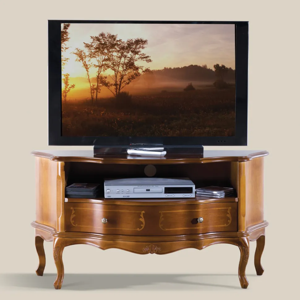 Mobile Porta Tv Classico in Legno Noce Intarsiato Made in Italy - Leonor