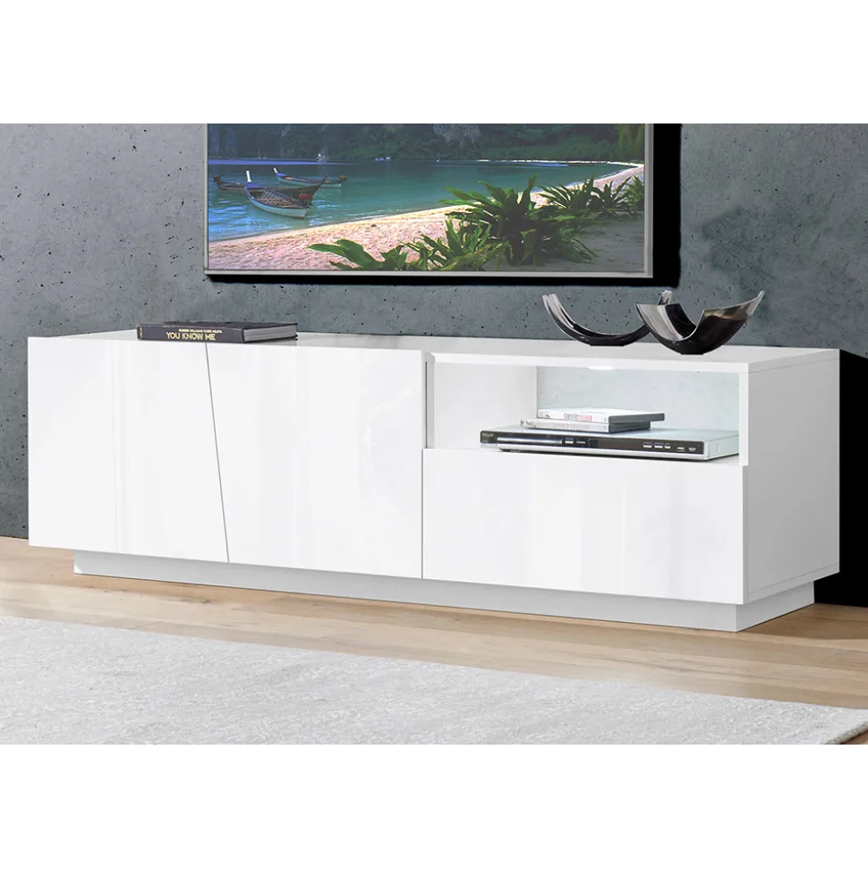 Mobile Porta Tv con 2 Ante, un Cassetto e Vano a Giorno Made in Italy - Popilio