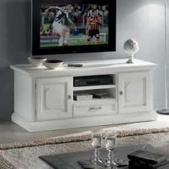 Mobile Porta Tv con 2 Vani a Giorno e 2 Ante in Laccato Bianco Made in Italy - Atai