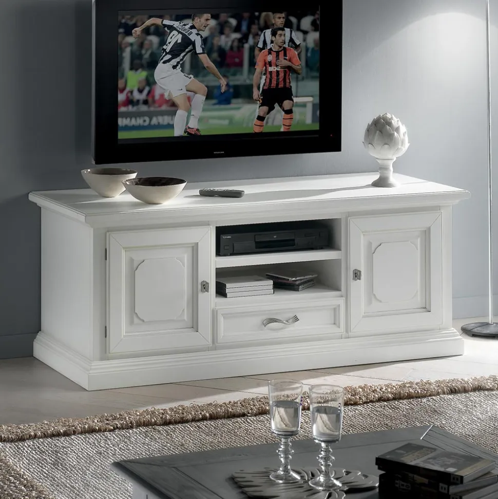 Mobile Porta Tv con 2 Vani a Giorno e 2 Ante in Laccato Bianco Made in Italy - Atai