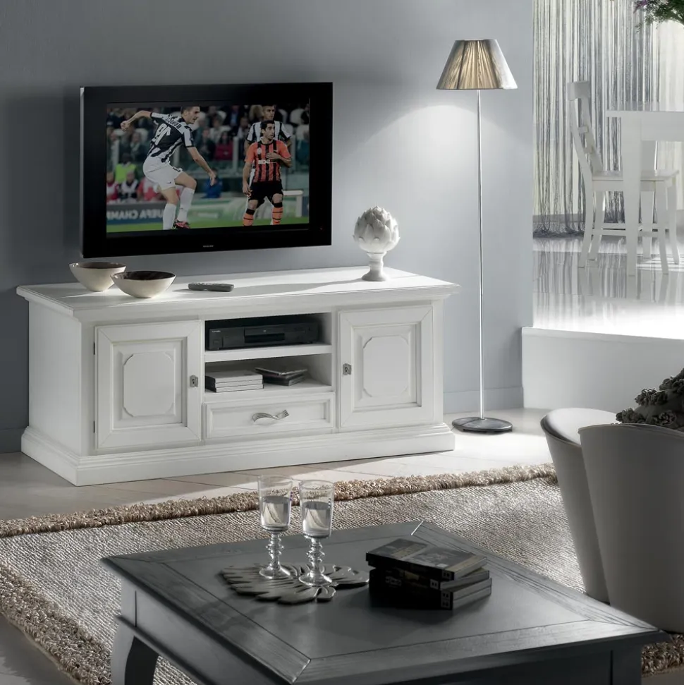 Mobile Porta Tv con 2 Vani a Giorno e 2 Ante in Laccato Bianco Made in Italy - Atai