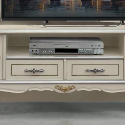 Mobile Porta Tv di Lusso Legno Bianco e Argento Made in Italy - Cheverny