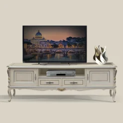 Mobile Porta Tv di Lusso Legno Bianco e Argento Made in Italy - Cheverny
