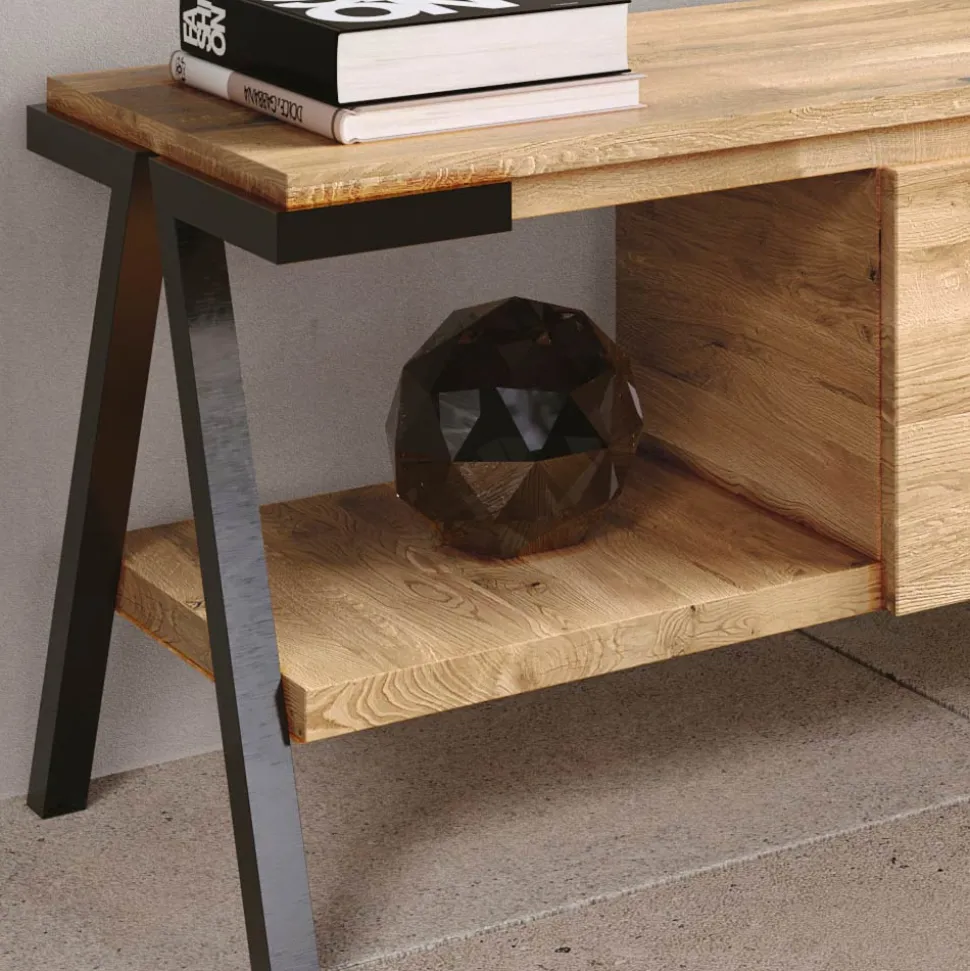 Mobile Porta Tv in Legno Rovere Nodato e Metallo Realizzato in Italia - Jennifer