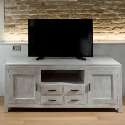 Mobile Porta Tv in Teak Massello con 2 Ante e 4 Cassetti - Kendo