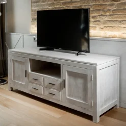 Mobile Porta Tv in Teak Massello con 2 Ante e 4 Cassetti - Kendo