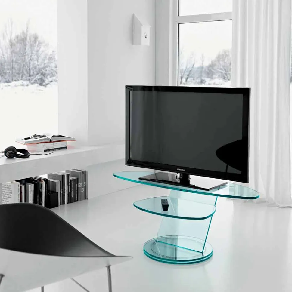 Mobile Porta Tv in Vetro con Base Rotante e Ripiani Made in Italy - Salemme