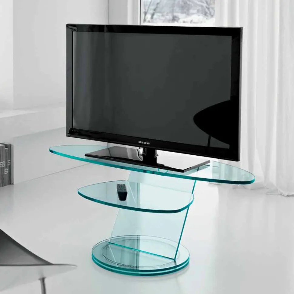Mobile Porta Tv in Vetro con Base Rotante e Ripiani Made in Italy - Salemme