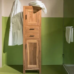 Mobiletto Bagno in Legno Teak Massello con 2 Ante e 2 Cassetti - Posillipo