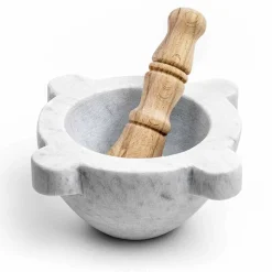 Mortaio in Marmo Bianco di Carrara con Pestello in Legno Made in Italy - Winda