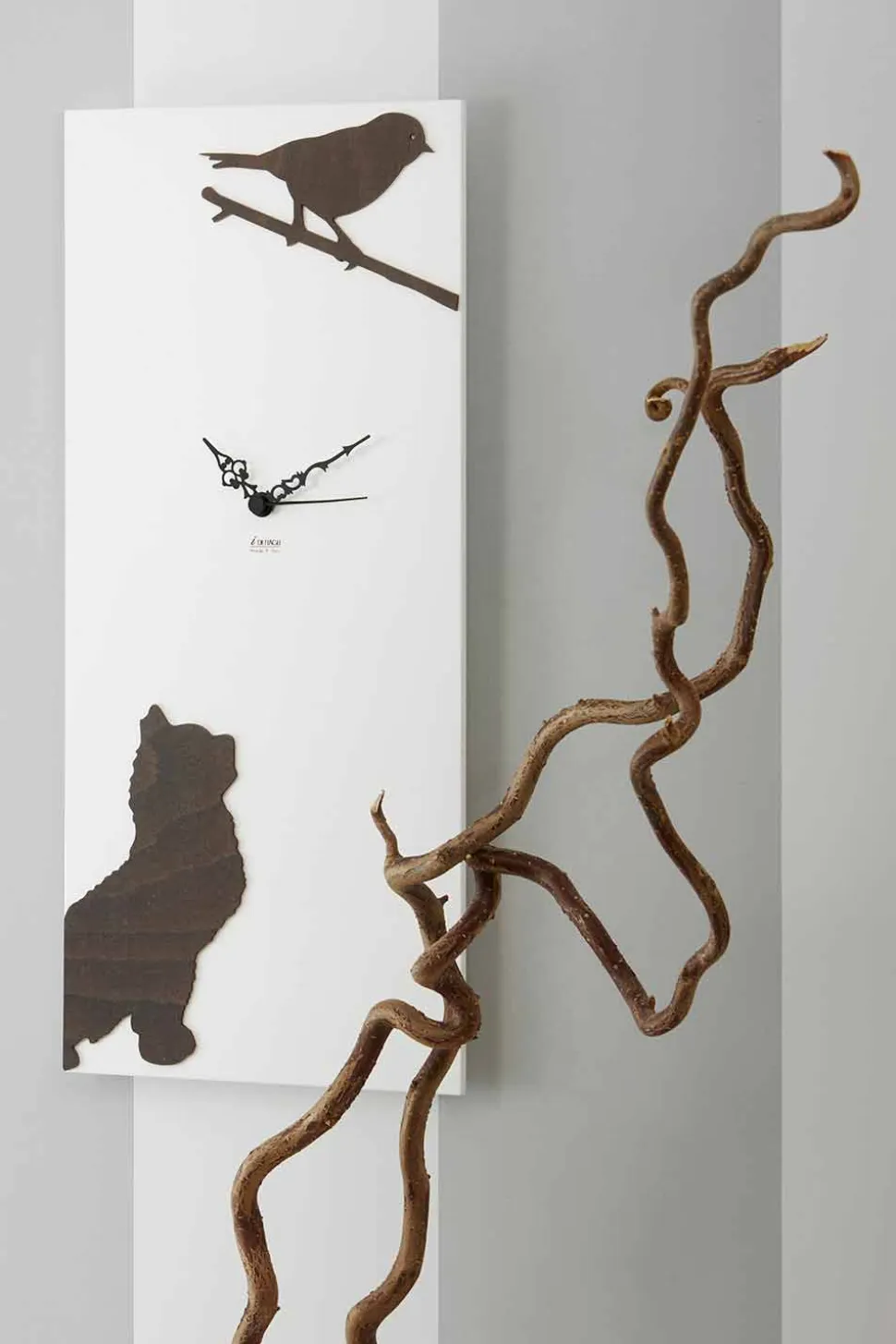 Orologio a Muro Bianco con Decori di Animali in Legno Design Moderno - Suspense