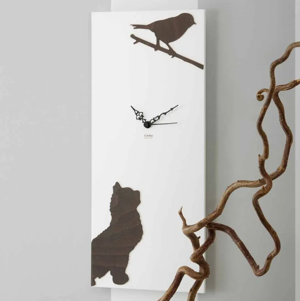 Orologio a Muro Bianco con Decori di Animali in Legno Design Moderno - Suspense