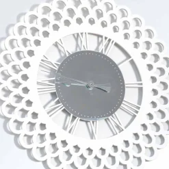 Orologio a Muro in Legno Bianco Design Floreale Grande e Moderno - Gerbera