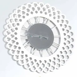 Orologio a Muro in Legno Bianco Design Floreale Grande e Moderno - Gerbera