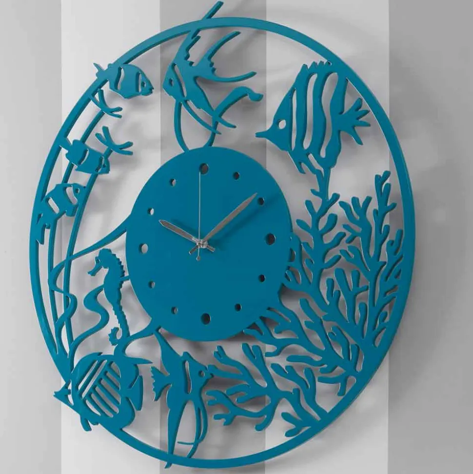 Orologio a Muro in Legno Design Grande Moderno Colorato Tondo - Infondoalmar