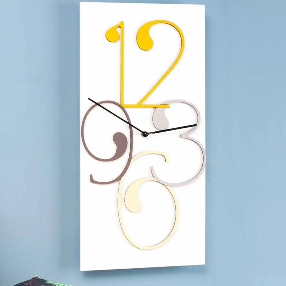 Orologio a Muro Legno Colorato e Bianco Design Rettangolare Moderno - Matematica