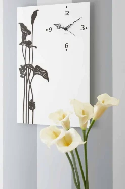 Orologio a Muro Moderno Rettangolare in Legno Bianco Decorato di Design - Croco