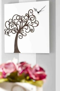 Orologio a Parete Design in Legno Quadrato Bianco con Albero - Alberoeden