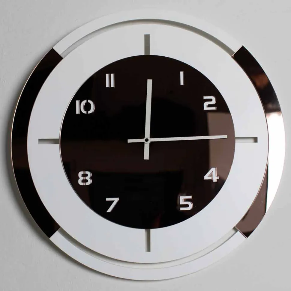 Orologio a Parete in Legno Bianco e Decori Bronzo di Design Moderno - Mavia