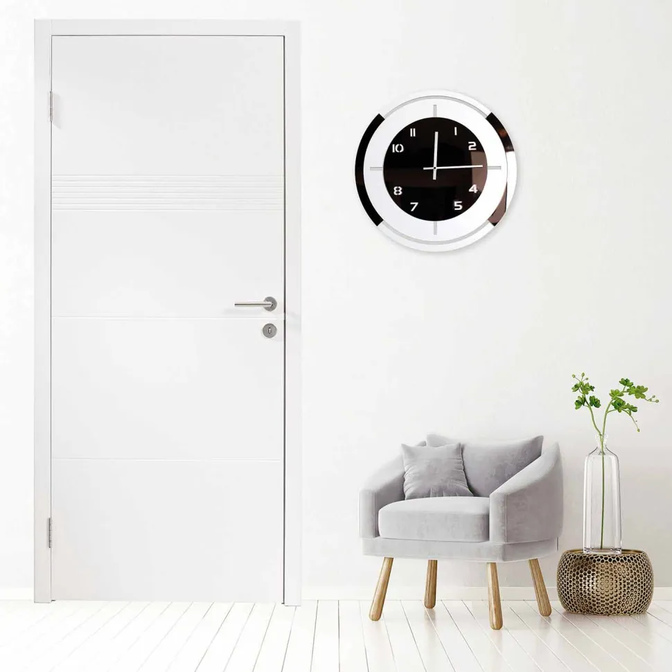 Orologio a Parete in Legno Bianco e Decori Bronzo di Design Moderno - Mavia