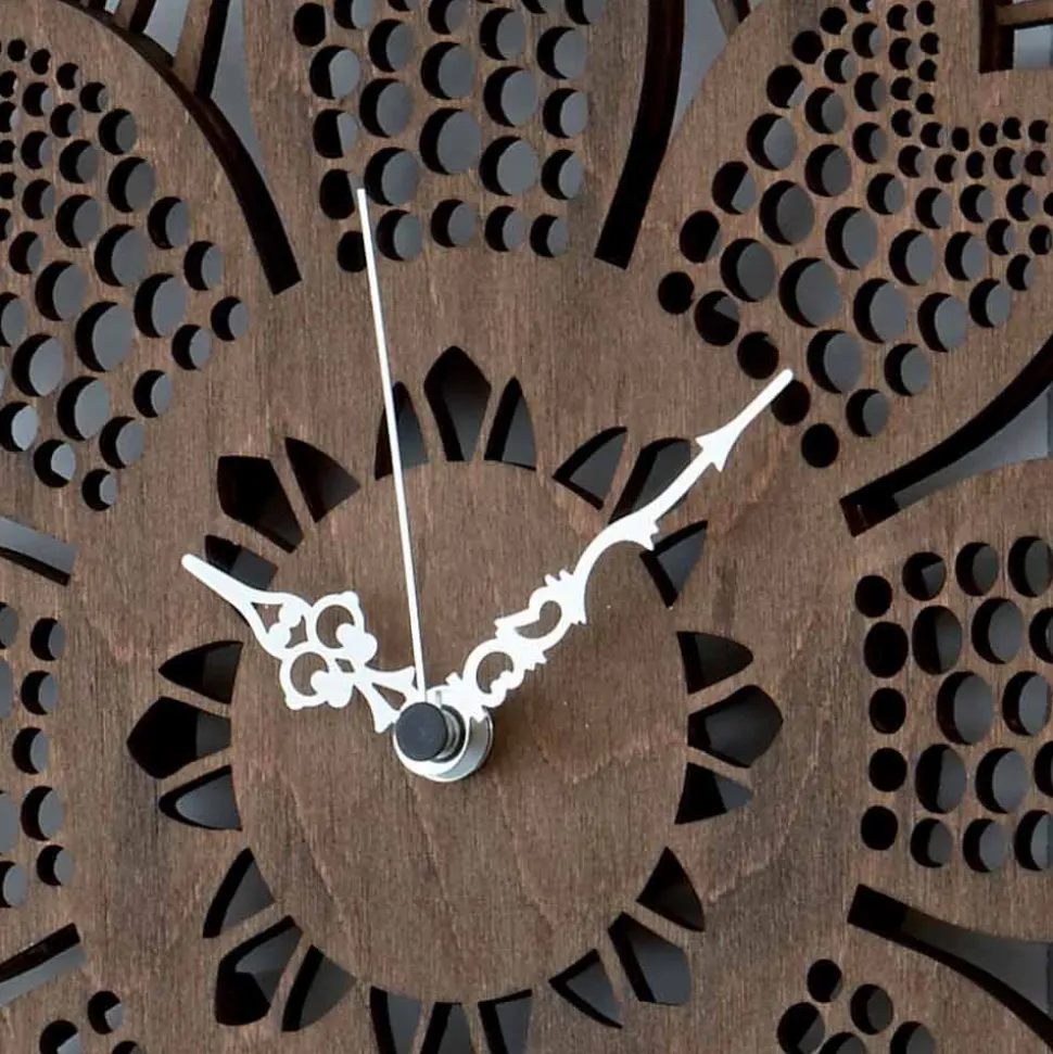Orologio a Parete in Legno Chiaro o Scuro dal Design Moderno a Fiore - Aquilegia