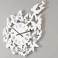 Orologio a Parete Legno Colorato Design Moderno Decorato con Farfalle - Papilio