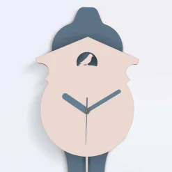 Orologio a Pendolo Moderno in Legno da Parete di Design Grigio e Rosa - Cuculo
