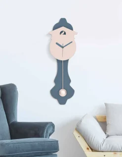 Orologio a Pendolo Moderno in Legno da Parete di Design Grigio e Rosa - Cuculo