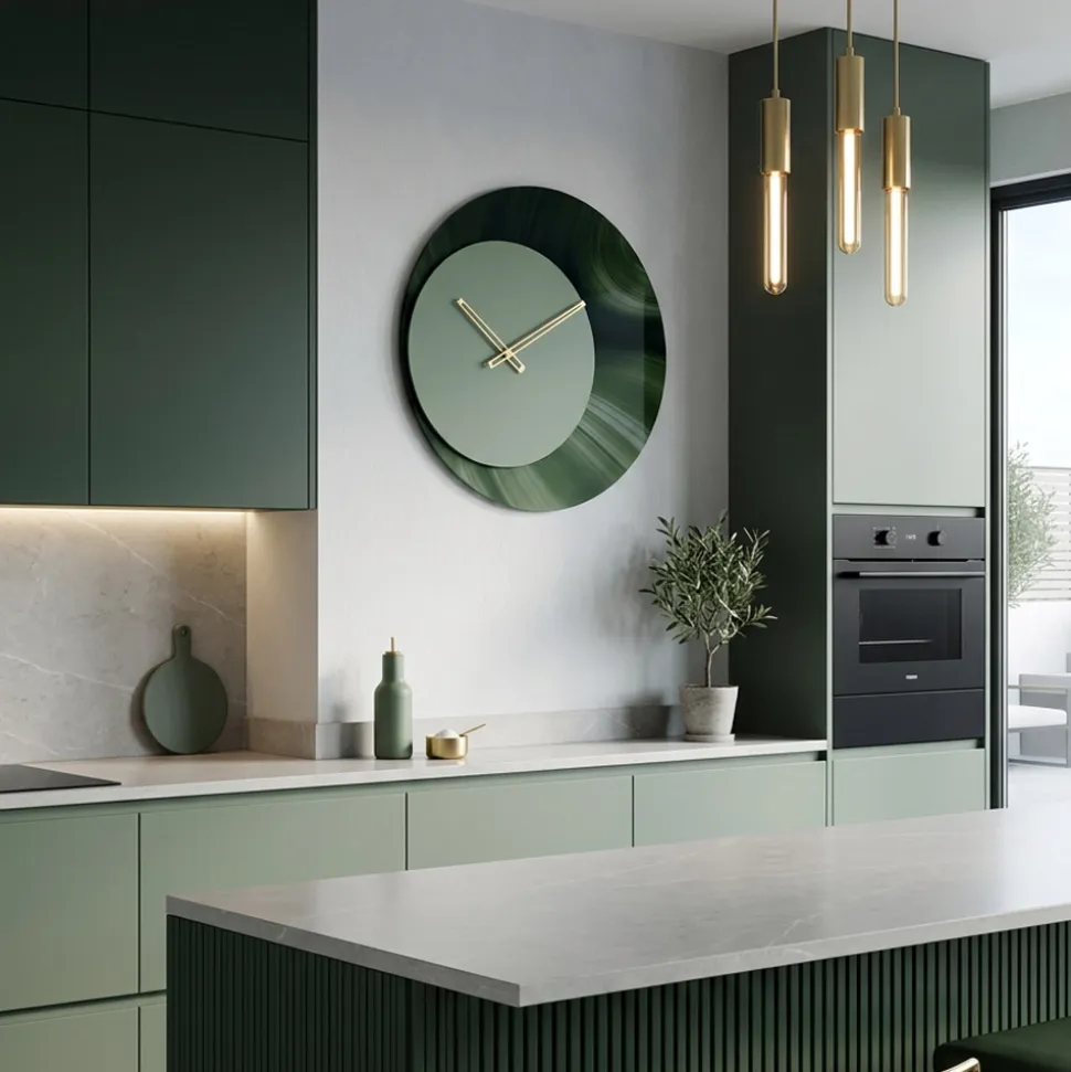 Orologio da Muro 50 cm Rotondo Verde in Metacrilato Stampato Made in Italy - Verdia