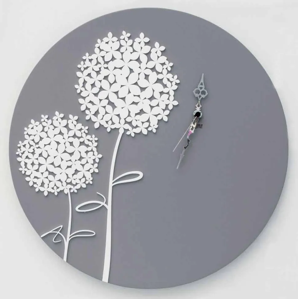 Orologio da Muro in Legno Grigio di Design Moderno Rotondo Decorato - Soffione