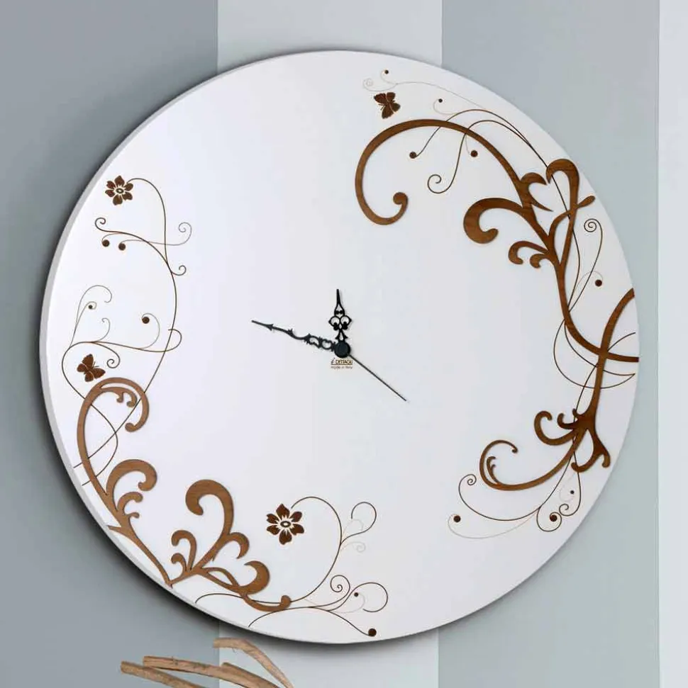 Orologio da Muro Moderno e Rotondo in Legno con Decori di Design - Season