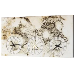 Orologio da muro raffigurante una vecchia mappa con 3 fusi Drew