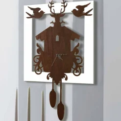 Orologio da Parete Design Moderno in Legno Scuro e Bianco Decorato - Fiaba