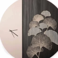 Orologio da Parete in Legno Tondo di Design con Decori, 2 Finiture, Made in Italy - Ginkgo