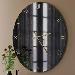 Orologio da Parete in Vetro Effetto Marmo Black Gold con Lancette in Ottone - Cortex