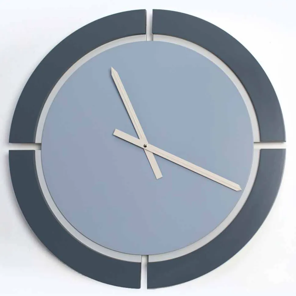 Orologio da Parete Moderno di Design Tondo in Legno Bianco Blu Avio - Savio