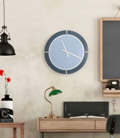 Orologio da Parete Moderno di Design Tondo in Legno Bianco Blu Avio - Savio