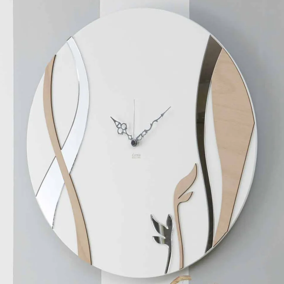 Orologio da Parete Moderno e Rotondo dal Design in Legno Decorato - Armonio