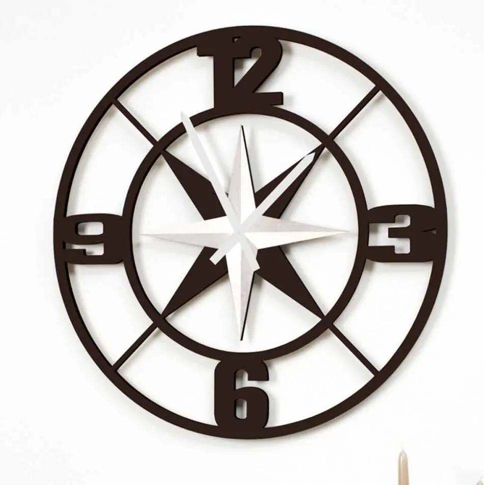 Orologio Grande a Parete Design in Legno Bianco e Marrone Shabby - Cardine
