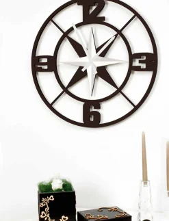 Orologio Grande a Parete Design in Legno Bianco e Marrone Shabby - Cardine