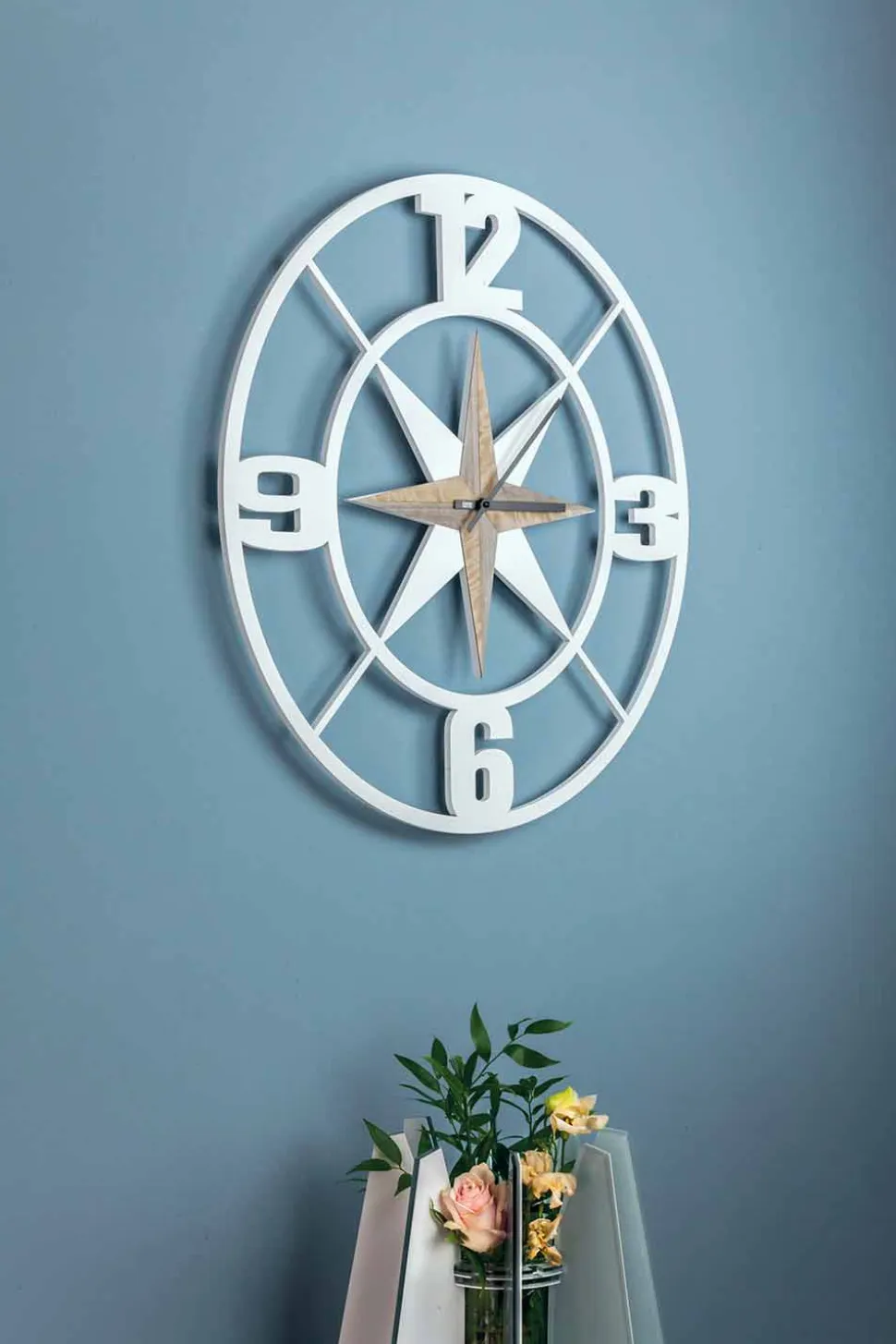 Orologio Grande a Parete Design in Legno Bianco e Marrone Shabby - Cardine