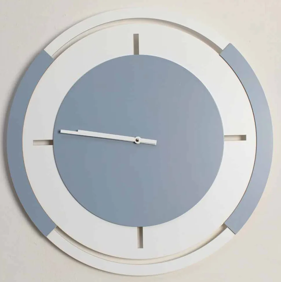 Orologio Grande a Parete di Design Classico Tondo in Legno Bianco e Avio - Beppe