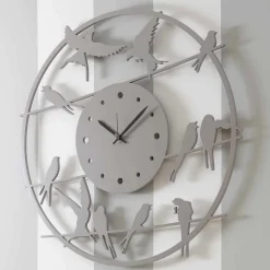 Orologio Grande da Parete Design Moderno in Legno Colorato Rotondo - Uccelli
