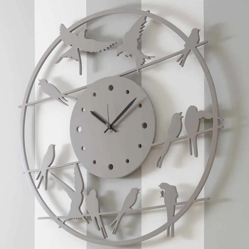 Orologio Grande da Parete Design Moderno in Legno Colorato Rotondo - Uccelli