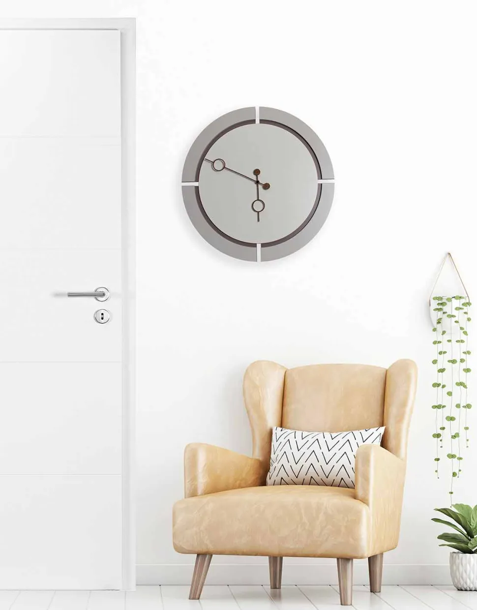 Orologio Grande da Parete Design Tondo Moderno in Legno Marrone e Beige - Osvego
