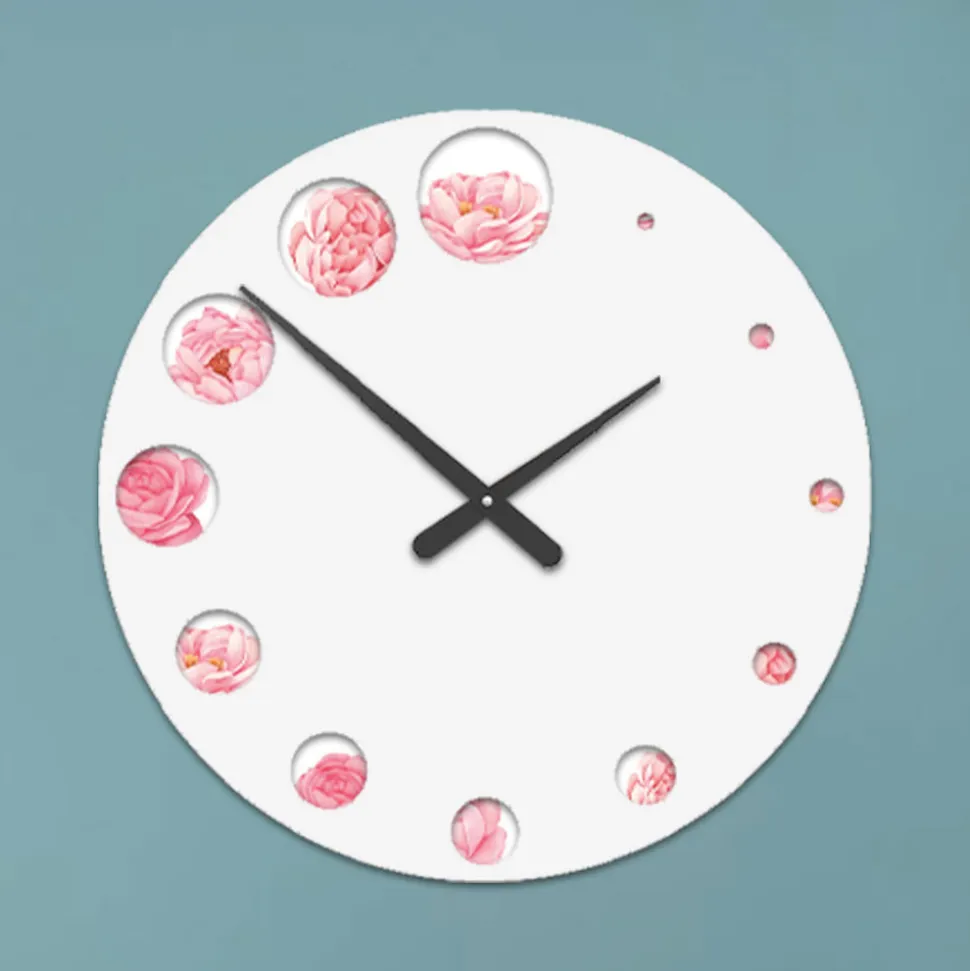 Orologio in Legno con Stampa di Fiore Camelia Made in Italy - India